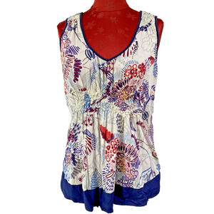 Rio Rao Multicolor Floral Sleeveless Tank Top Smocked Blouse Sz S Casual V-Neck
